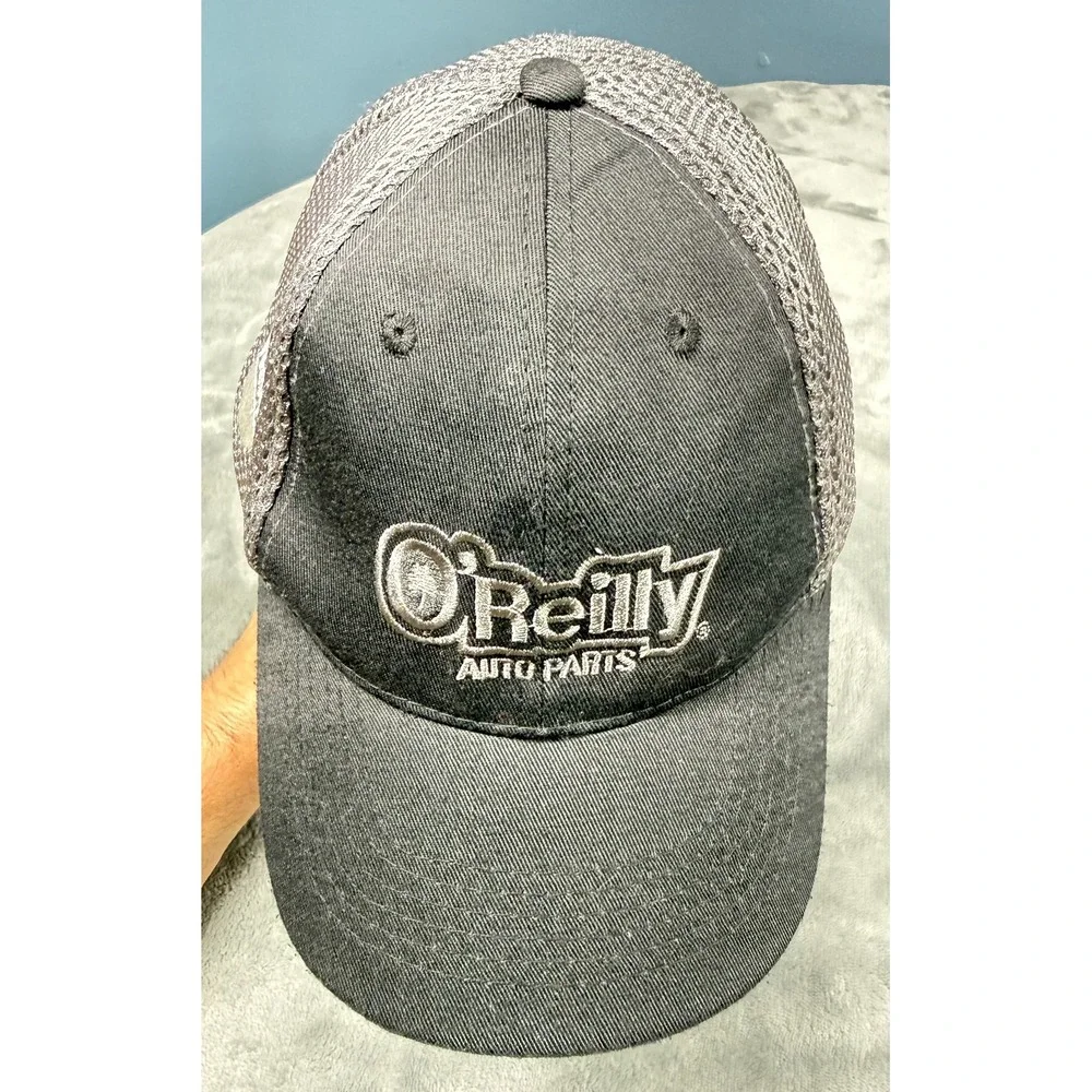 OReilly Auto Parts Trucker Hat Mens Adjustable Black Gray Mesh Snapback